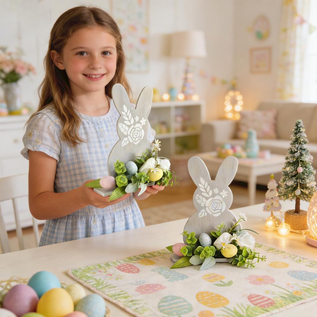 Easter Bunny Wooden Decorative Print Creative Ornament For Holiday Party Decorations