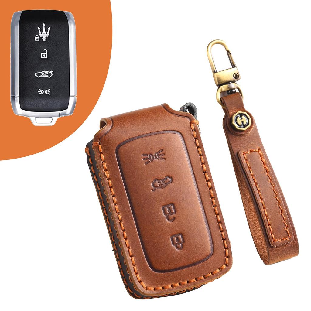 Suitable for Maserati Handmade Cowhide High-End Car Key Cover keychain car key case