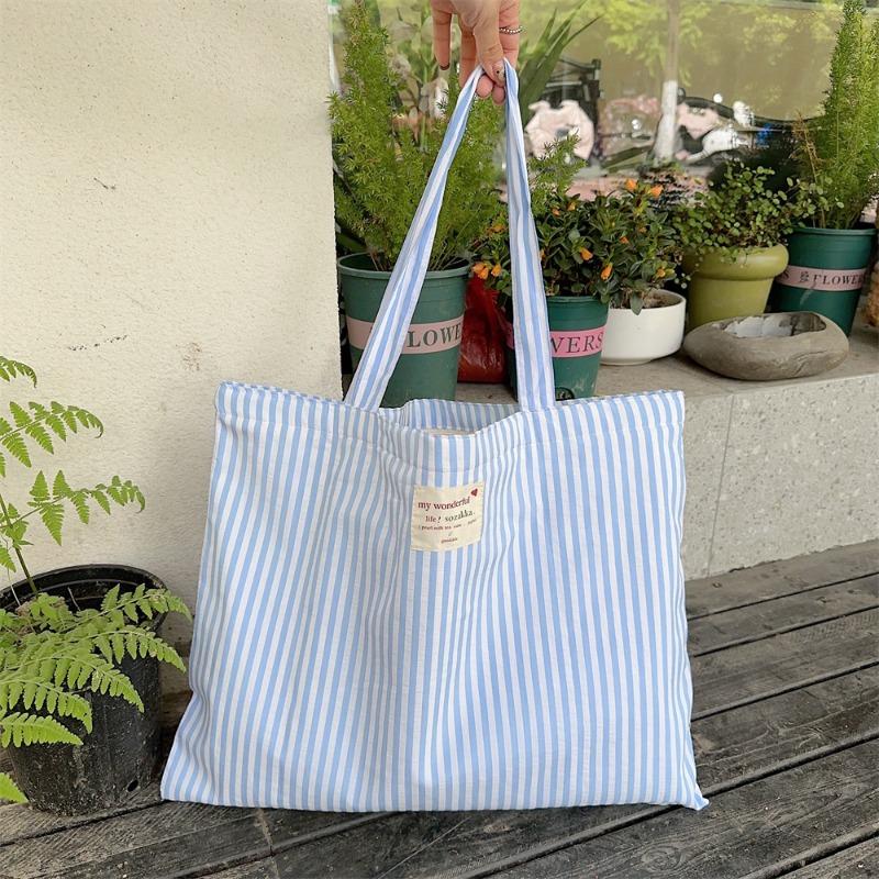 Striped Contrasting Colors, Small Fresh Canvas Bag, Largecapacity Class Commuter Bag, Highvalue Shoulder Tote Bag