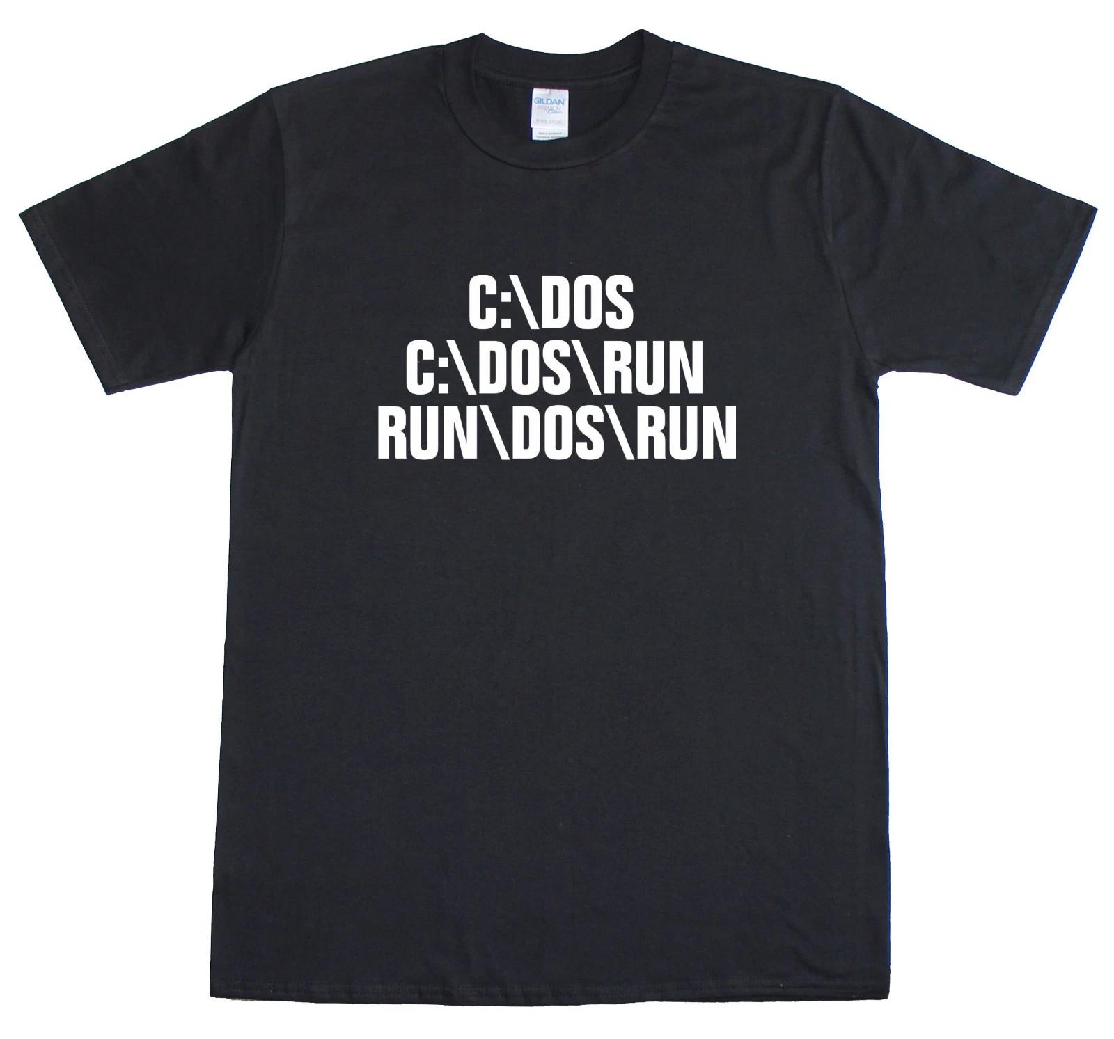 Mens t shirts Geek Novelty Slogan C Dos Run Funny New Computer Geek Nerd funny L