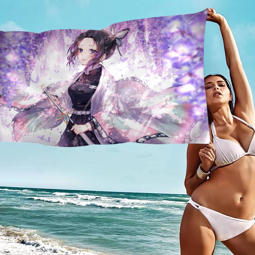 Anime Demon Slayer Kochou Shinobu Microfiber Beach Towel Absorbent Quick Dry Soft Yoga Swimming Resort Mountain Climbing Towel
