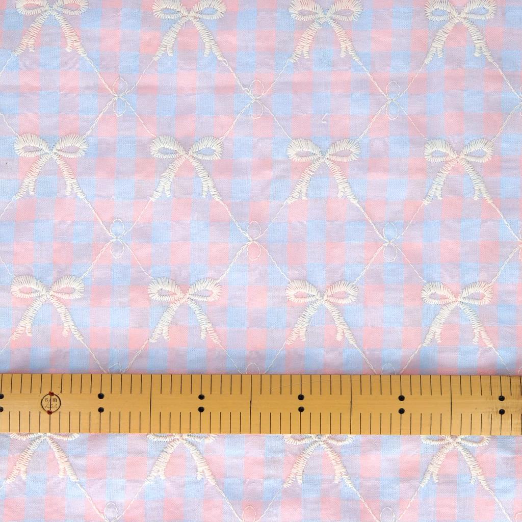 KIYOHARA Trend Colorful Check Ribbon 130cm Wide x 50cm Fabric, Embroidery, Cut, Pink, TF-89C