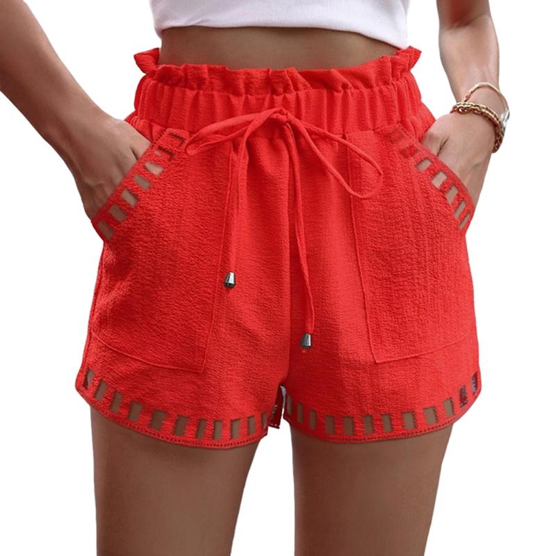 Women's Solid Color Casual Shorts Summer Lace-up Shorts