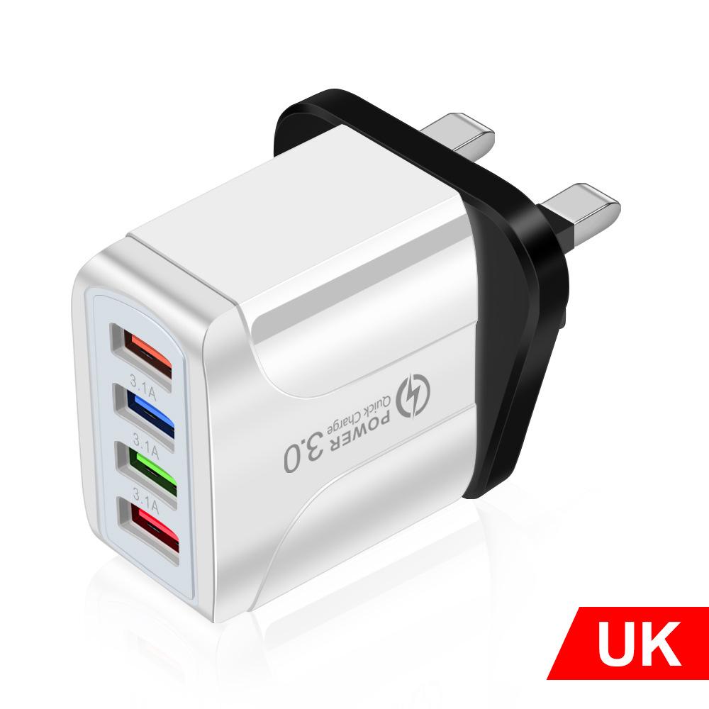 Vibrant 4-Port USB Travel Charger, 5V/2.4A Fast Charging with EU, UK, AU Plugs