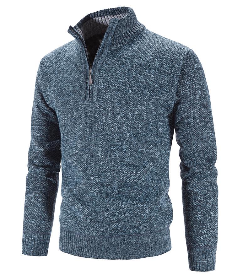 Men's Autumn & Winter Hong Kong Style Knitted Cardigan: Stand-Up Collar, Loose Fit, Fleece-Lined, Thick Woolen Sweater.