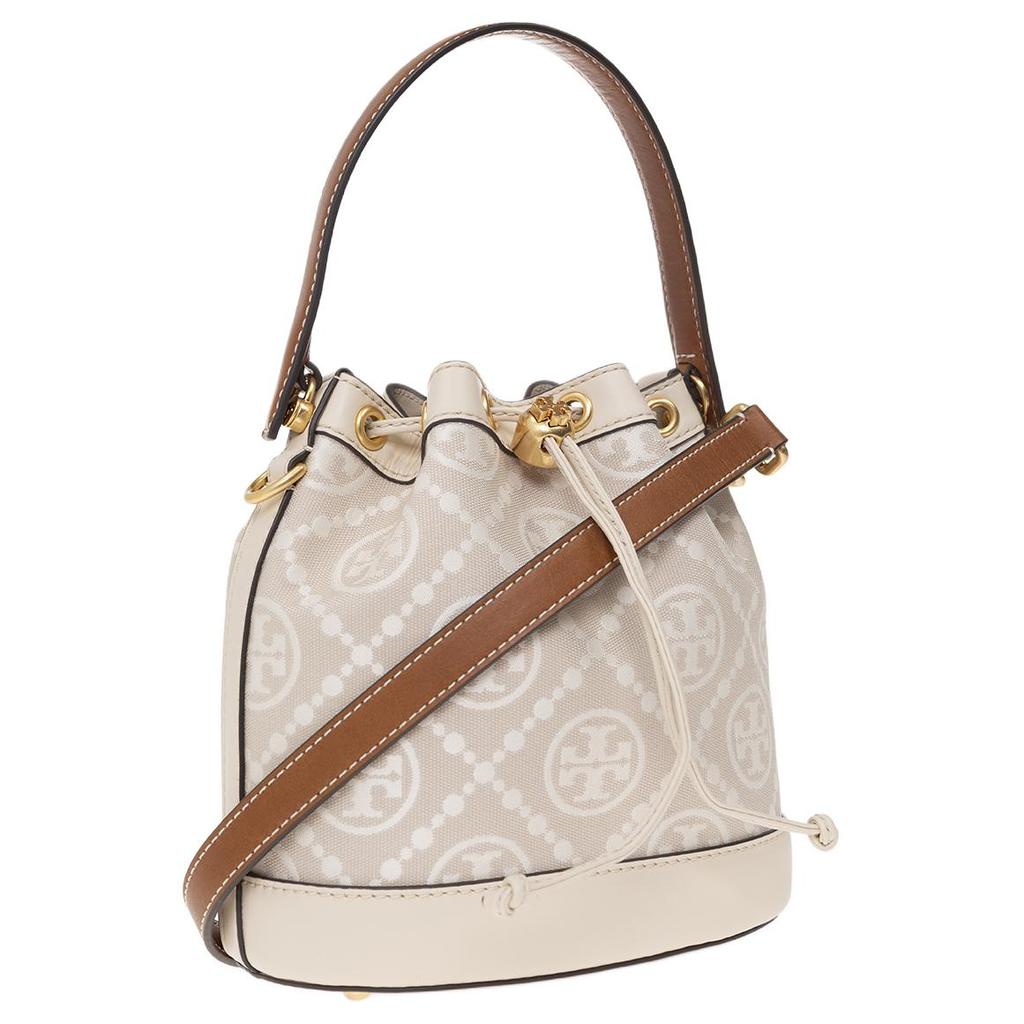 Tory Burch T Monogram Stepp-Kordelzug-Beutel mit abnehmbarem Schultergurt Damen Taschen Mandel-Weiß 150492-254