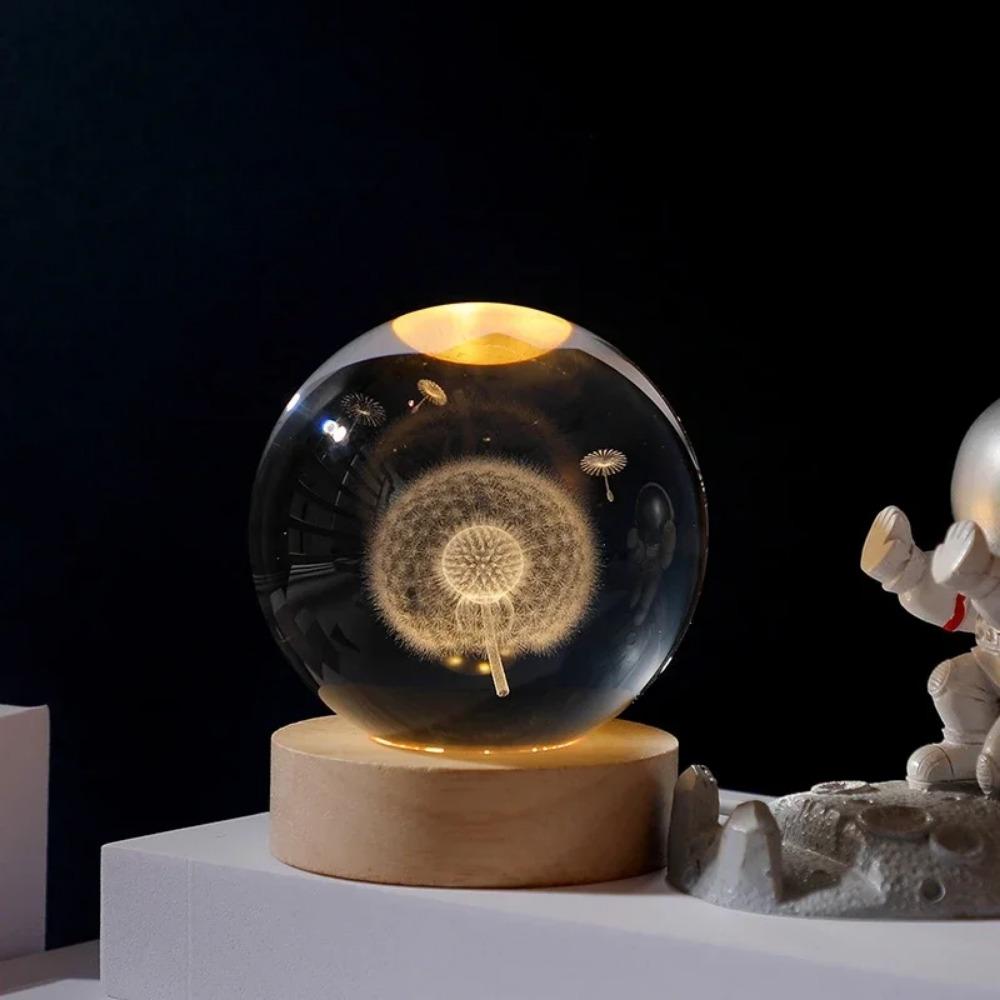 Hot 6cm 3D Crystal Ball Stitch Pikachu Wooden Base with 6cm Crystal Ball Planet Night Light Laser Carving Children's Gifts