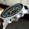 SEIKO Herren Quarz Chronograph Uhr Edelstahl / Lederarmband Tachymeterlünette Leuchtzeiger Datum Sport Business Herren Armbanduhr