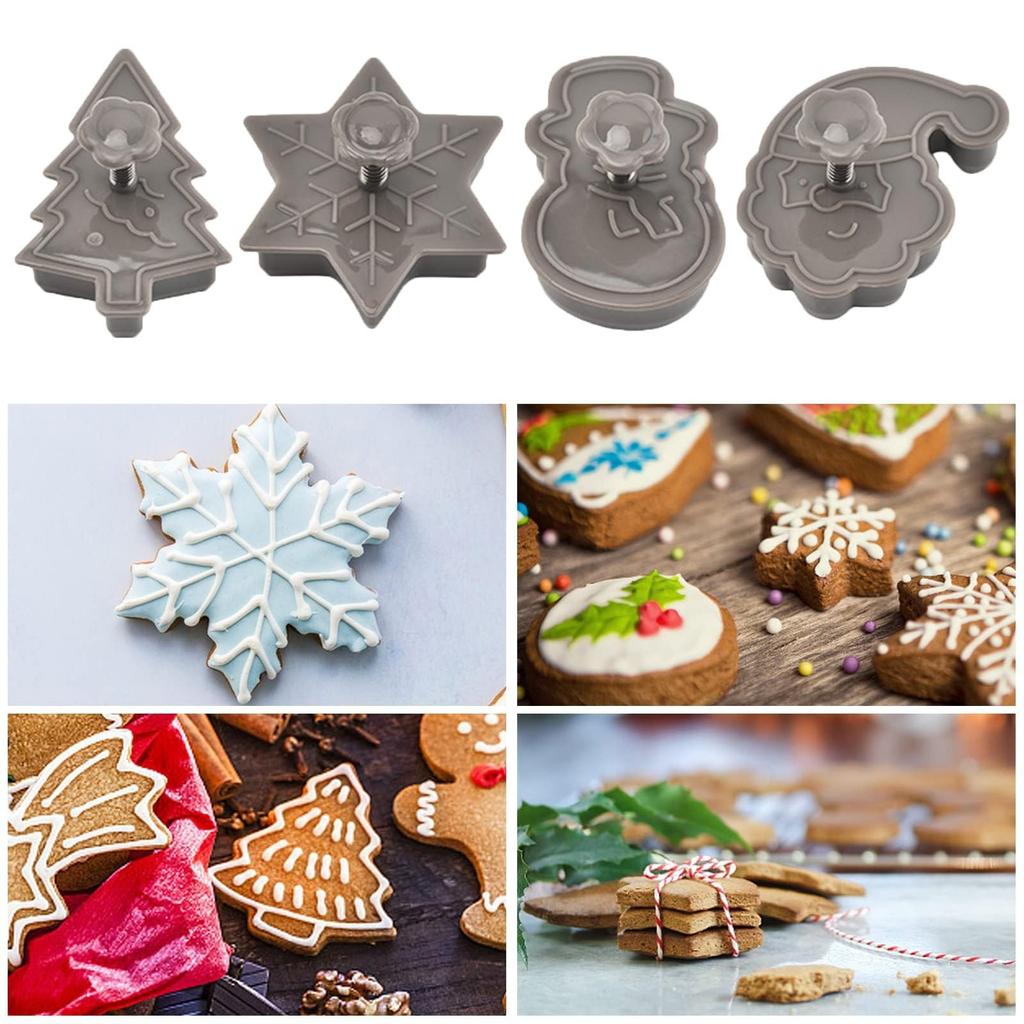4-Piece Christmas Cookie Baking Mold Set with Snowman, Snowflake, Christmas Tree, and Santa Claus Designs