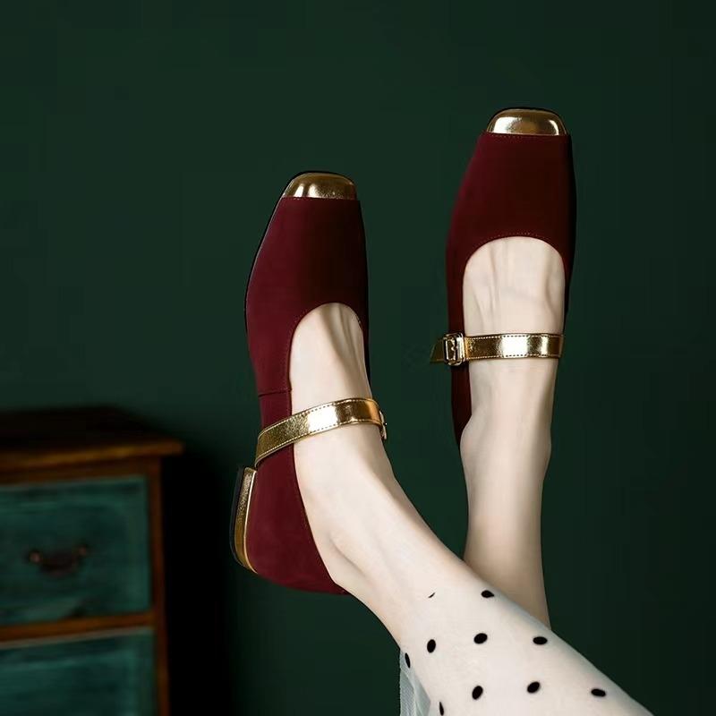 2024 Elegant Spring Woman Square Toe Lolita Kawaii Lady Barefoot Boat Gold Flats Elegant Soft Ballerina Party Mary Jane Shoes