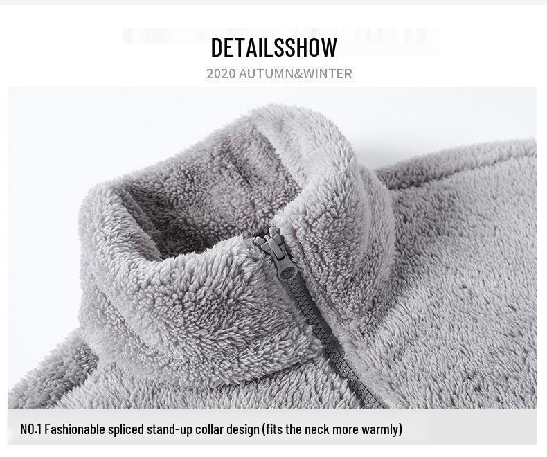 Women's Double-Sided Thick Fleece Jacket, Warm Coral Polar Fleece, Stand Collar, Plus Size, Perfect for Autumn and Winter.