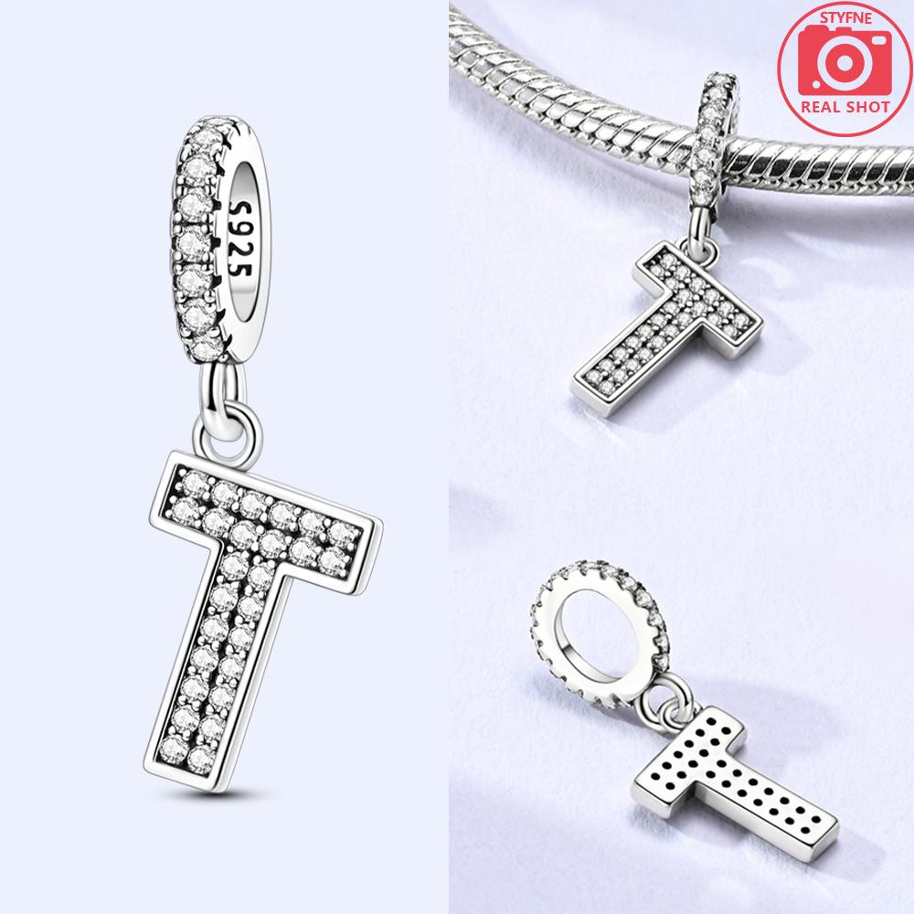 Classical 26 English Letters Original Charms White Zircon Beads Fit Copper Bracelet Accessories Women Diy Fine Gift Jewelry