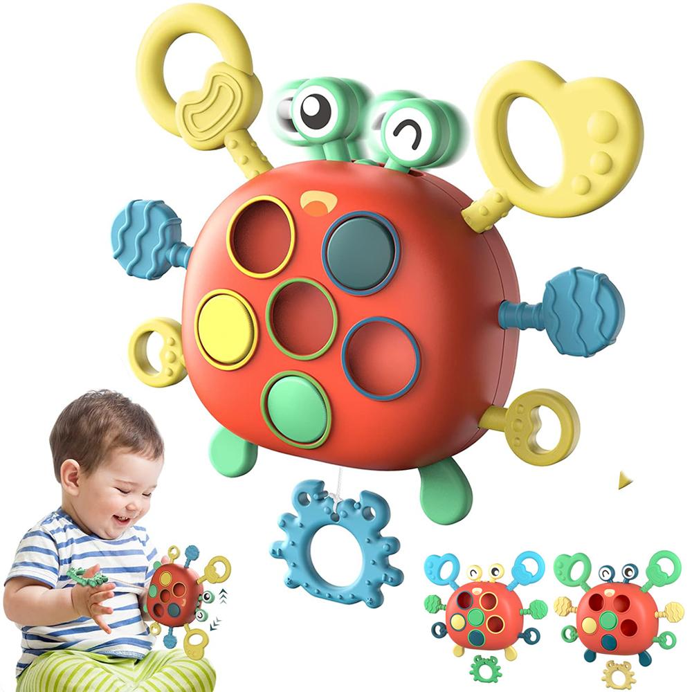 Crab Baby Sensory Montessori Toys Silicone Pull String Toy, Teething Toy, Motor Skill Activity Toys for 1-3 Year Babies