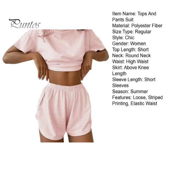 2 Teile/satz Sommer Homewear Top Und Hosen Anzug Gestreiften Pyjamas Lose Nachtwäsche Kurzarm T-shirt Elastische Taille Schlitz Shorts Set
