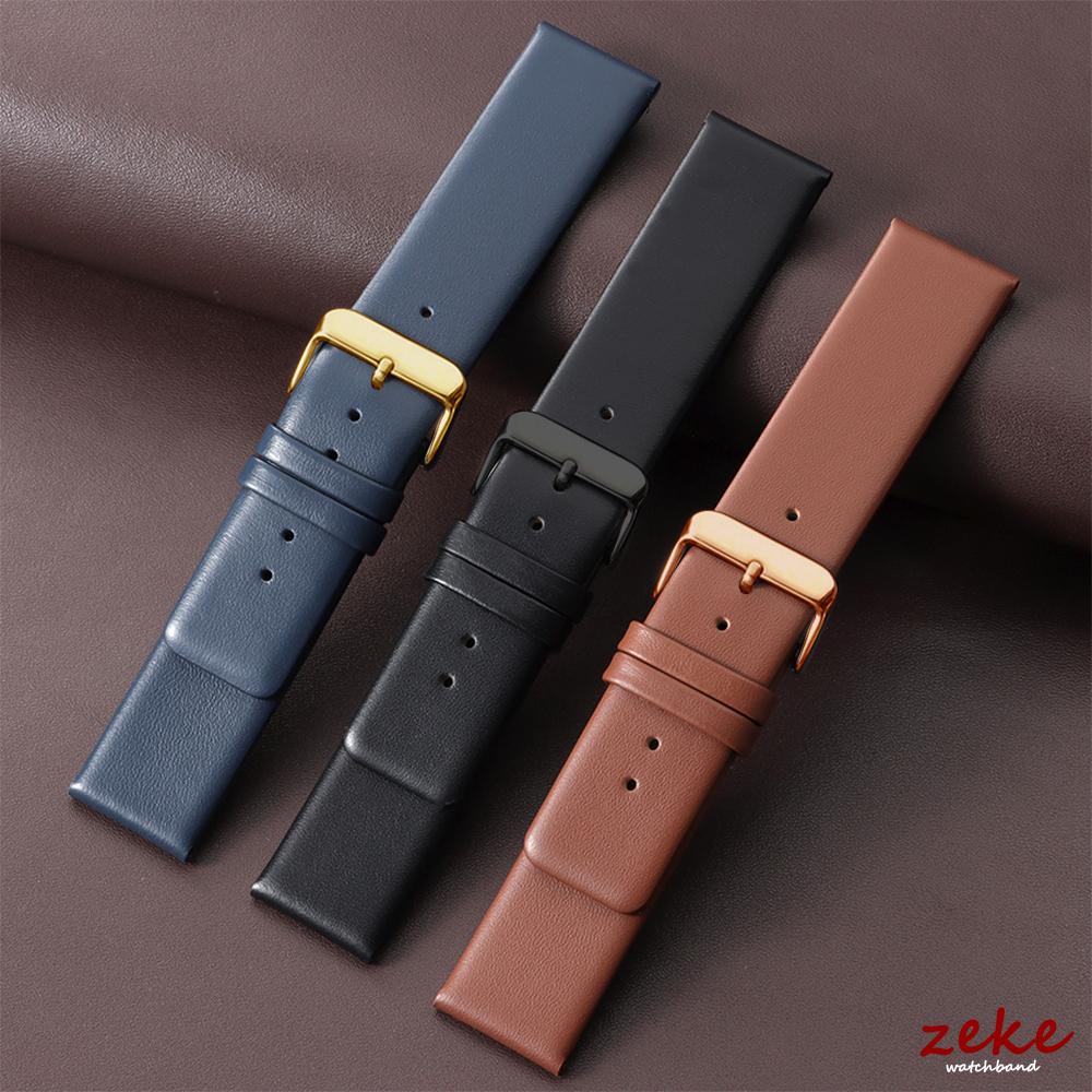 Ultra-Thin Soft Top-Grain Cowhide Watch Strap 18mm 20mm 22mm Brown Genuine Leather Watch Band for Men Women Universal Wristband