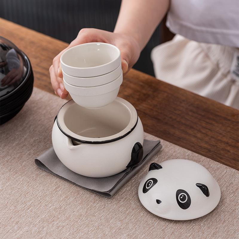Creative Panda Travel Tea Set Portable Kuaike Ceramic Three Cups Cute Gift Box Company White-collar Business Gifts