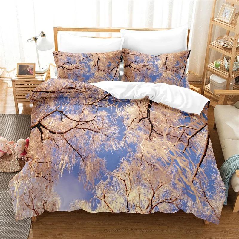 Romantic White Tree Duvet Cover Set Fashion Youth Bedding Set Linen Queen Size Bed Comforter Cover Set Boy Girls Bedding Set
