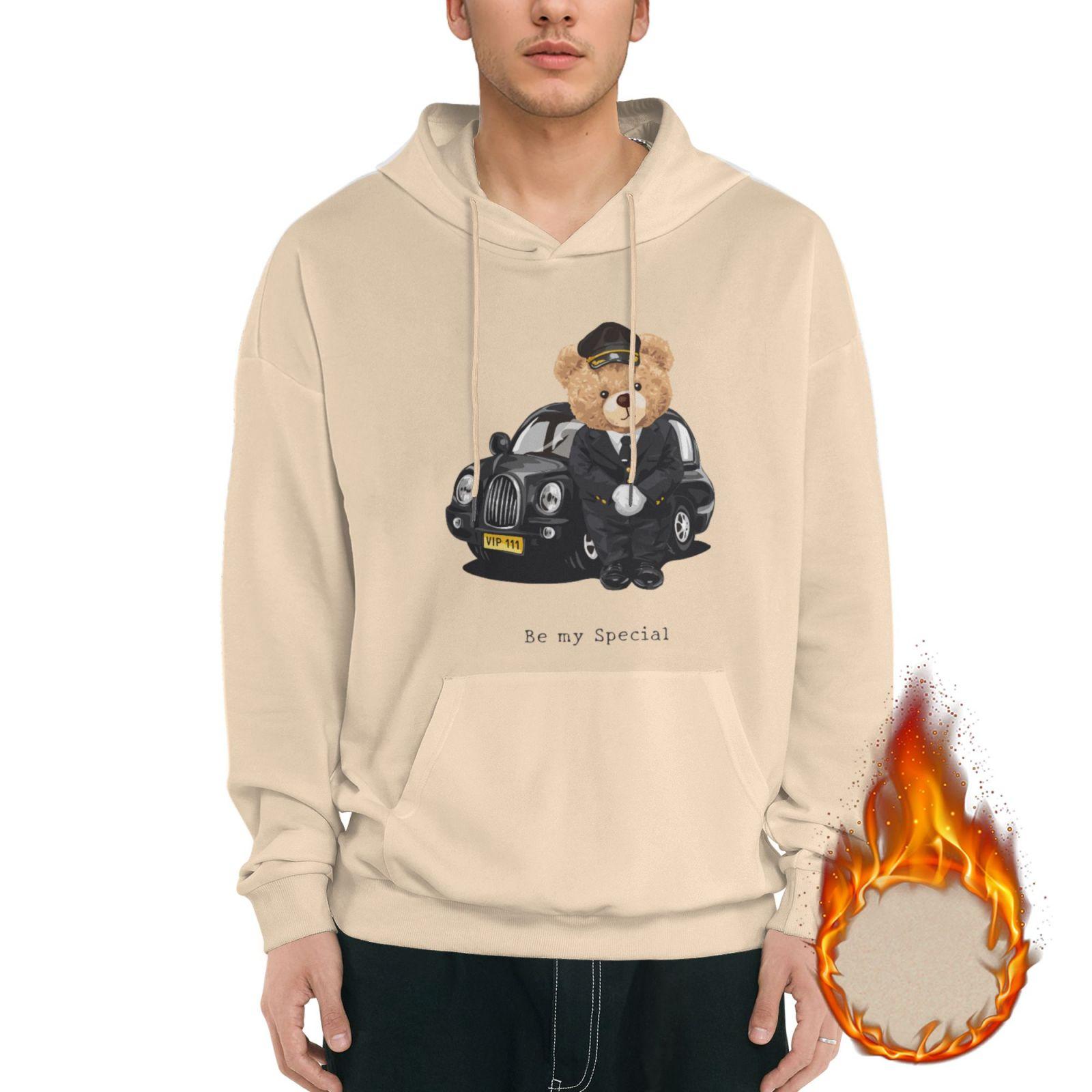 

1 шт. Мужская флисовая толстовка с капюшоном, теплая толстовка-пуловер, мягкая подкладка, повседневный зимний топ, свободный крой, уличная одежда, для повседневной носки, M-3XL XXXL бежевый