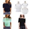 Elegantes Damen-Off-Shoulder-Kurzarm-Spitzen-Lochmuster-Freizeit-T-Shirt-Bluse für Sommerausflüge