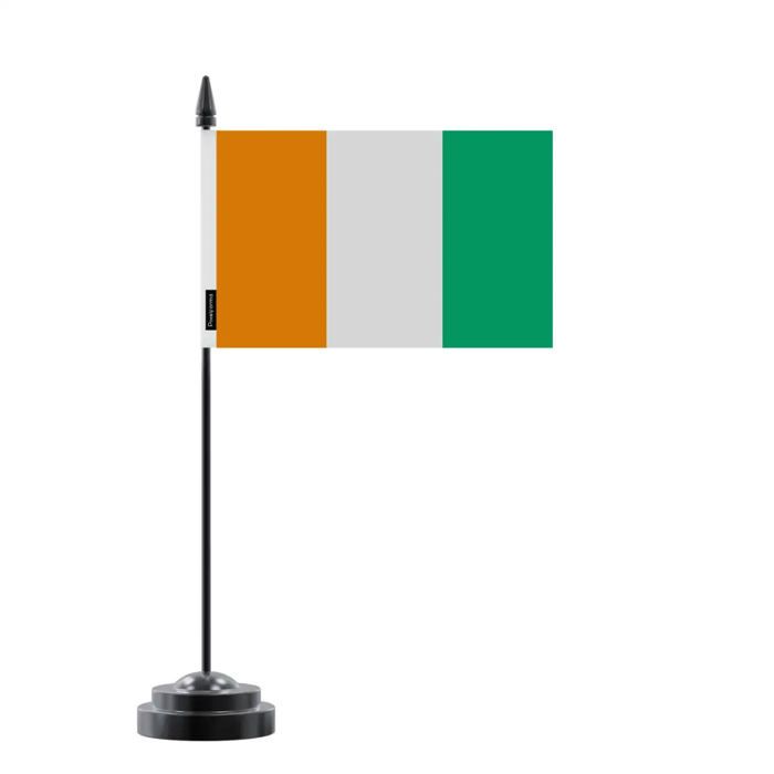 Drapeau de Table Côte Ivoire – 14 x 21 cm – Polyester – Socle en Plastique Noir – Pixelforma