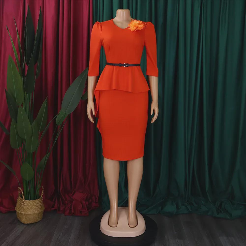 European & American Ruffled V-Neck Pencil Dress - Retro Style, Women's Temperament.