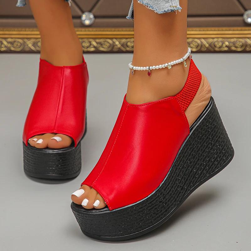Fish Mouth Chunky Platform Sandals for Women Thick Sole Wedge Sandals with Elastic Band Summer Fashion High Heel Sandalias Mujer