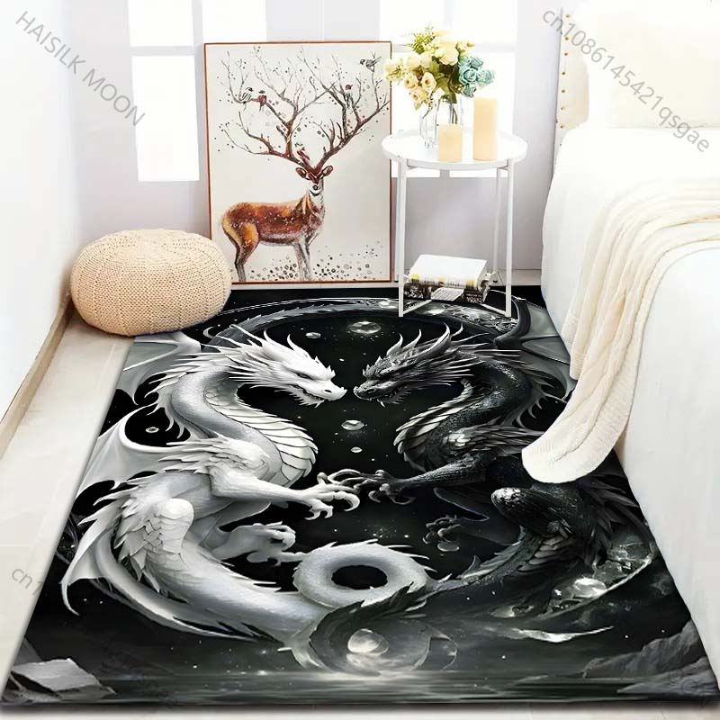 1PC White and black dragons facing Carpet for Living Room Bedroom Sofa Home Decor Rus Non-slip Floor Mat Luxury Gift