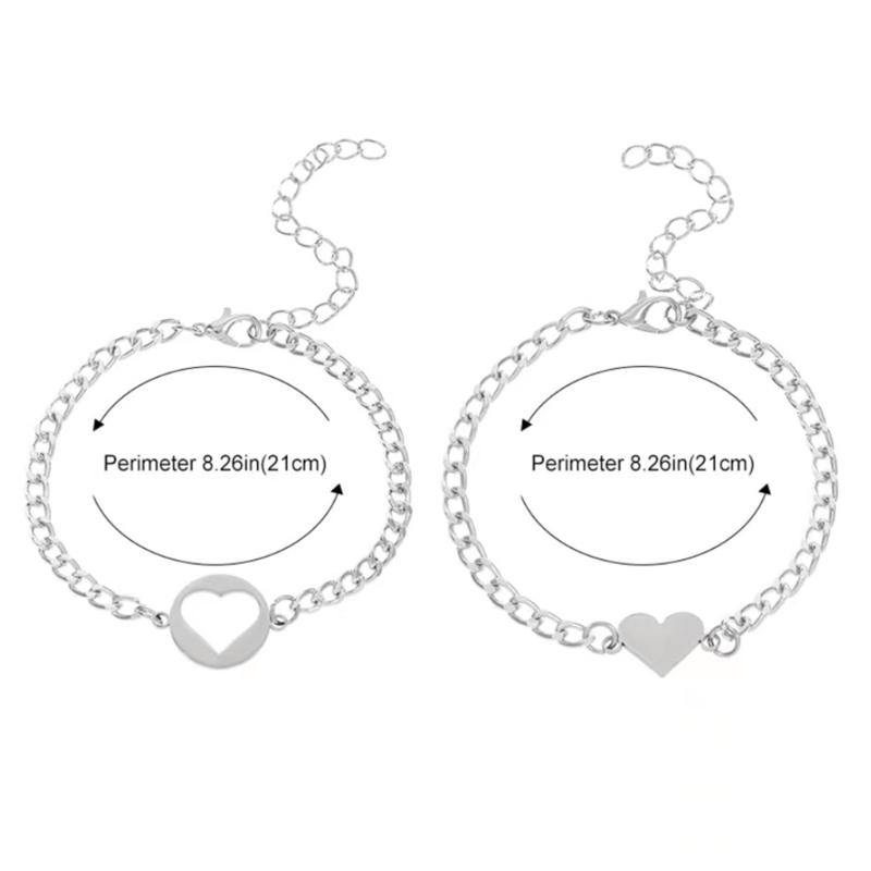 2Pcs/set Stainless Steel Simple Hollow Love Sun Moon Chain Bracelets Temperament Ins Chain Ladies Couple Card Bracelet