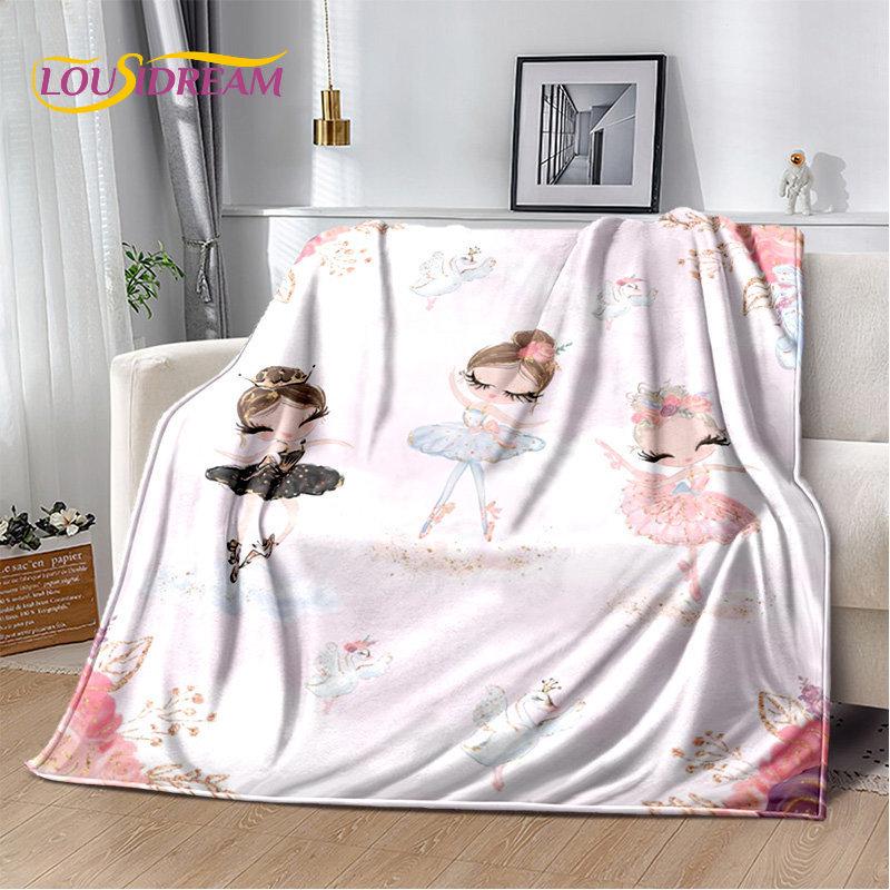 Süße Ballett-Mädchen-Ballerina-Cartoon-weiche Plüschdecke, Flanelldecke, Überwurfdecke für Wohnzimmer, Schlafzimmer, Bett, Sofa, Picknick, Kinder