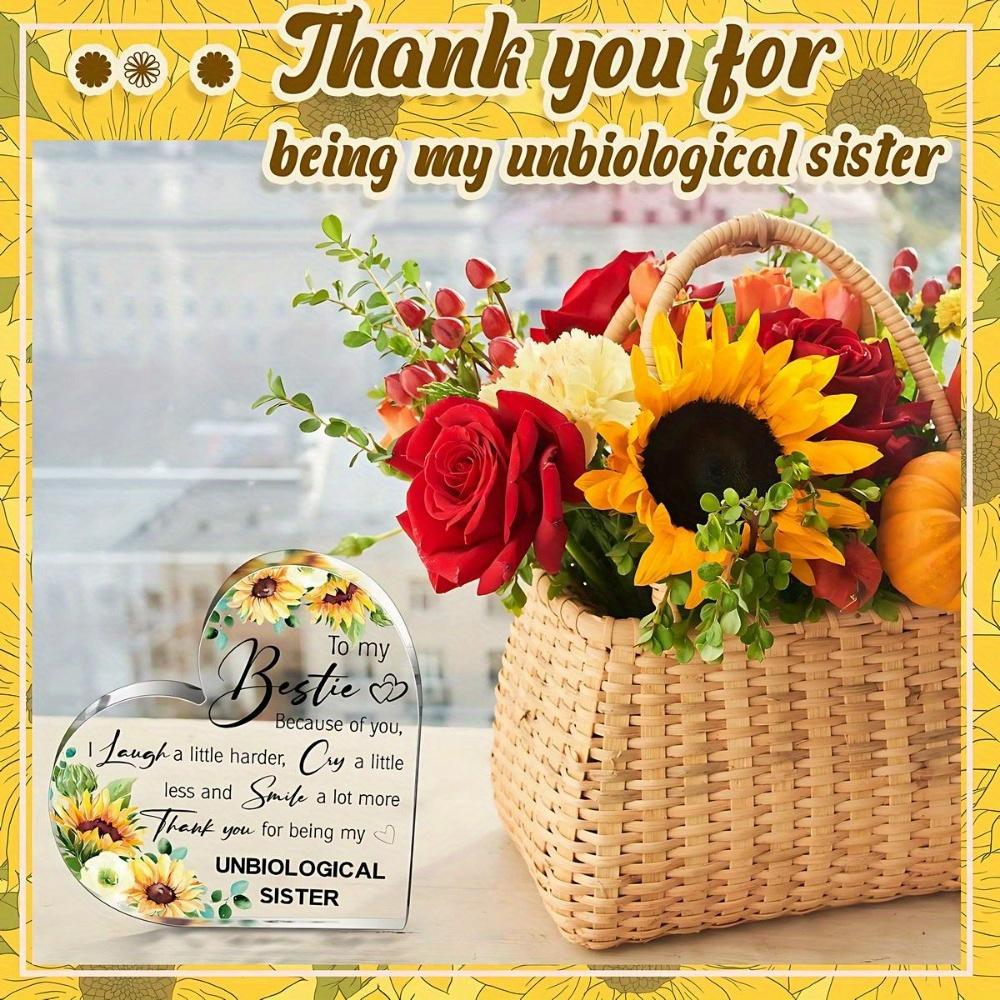 Friendship Gifts for Women: Bestie Plaque, Sunflower Flower Gift, Sister Birthday Thank You Acrylic Friendship Gift