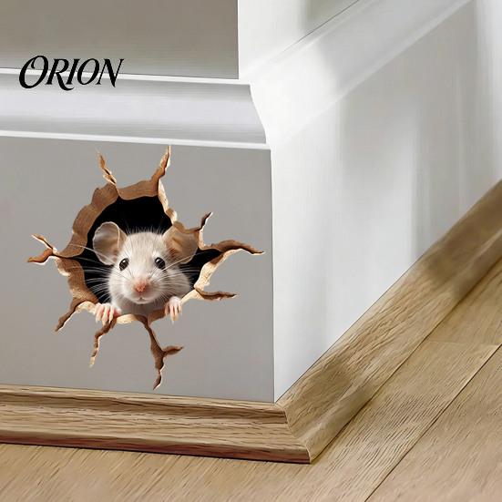 Reusable Glass Window Stickers Peeking Mouse Wall Sticker, 3D Broken Hole Effect Decals, Funny Decals Stickers, Removable PVC Art for Bedroom