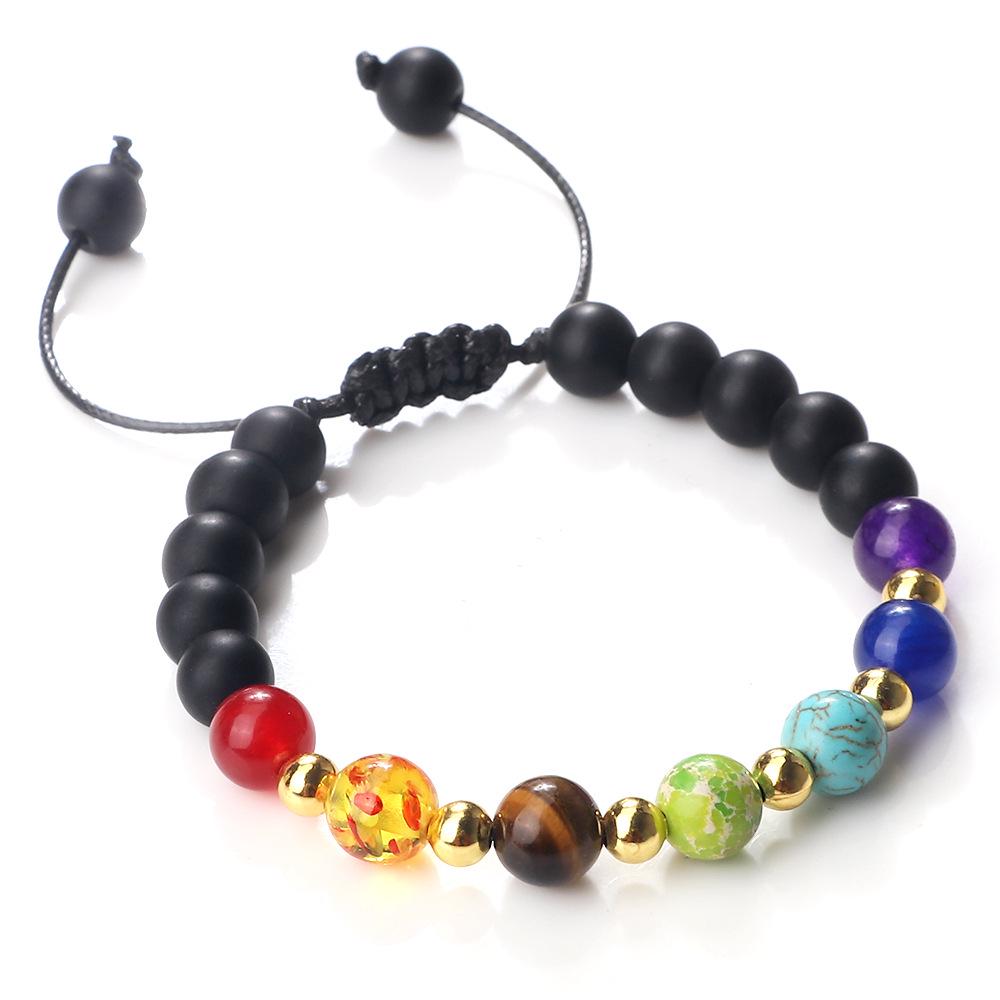 Adjustable Multicolor Beaded Bracelet with Volcanic Stone and Copper Alloy Beads Gold Copper Bead