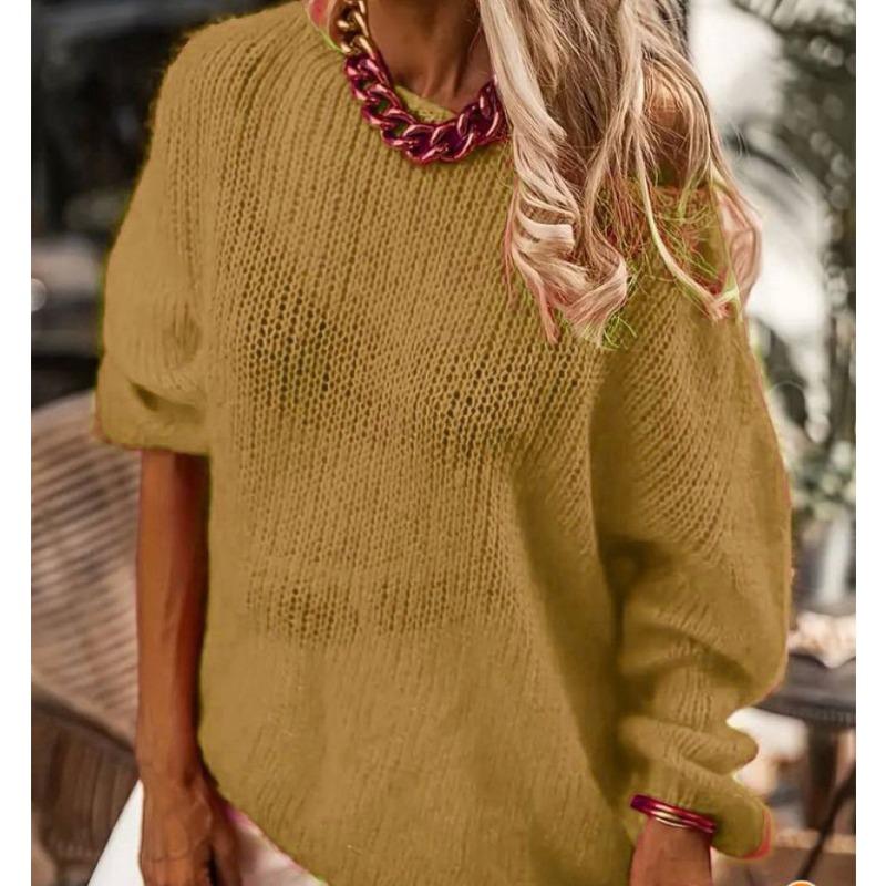 Imitation mohair one-word neck sweater women's autumn and winter knitted top fashion casual sweater women