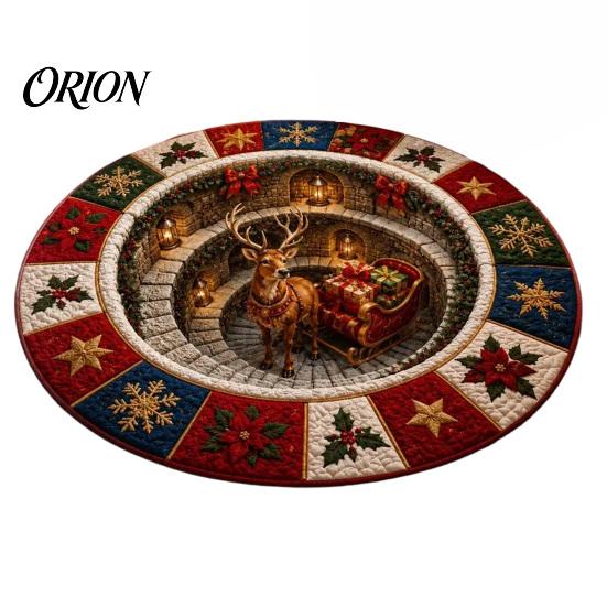 Retro Style Floor Pad Christmas Round Area Rug, 3D Optical Illusion Carpet, Stain & Wear Visual Rug Resistant Throw for Living Room Sofa Bedroom