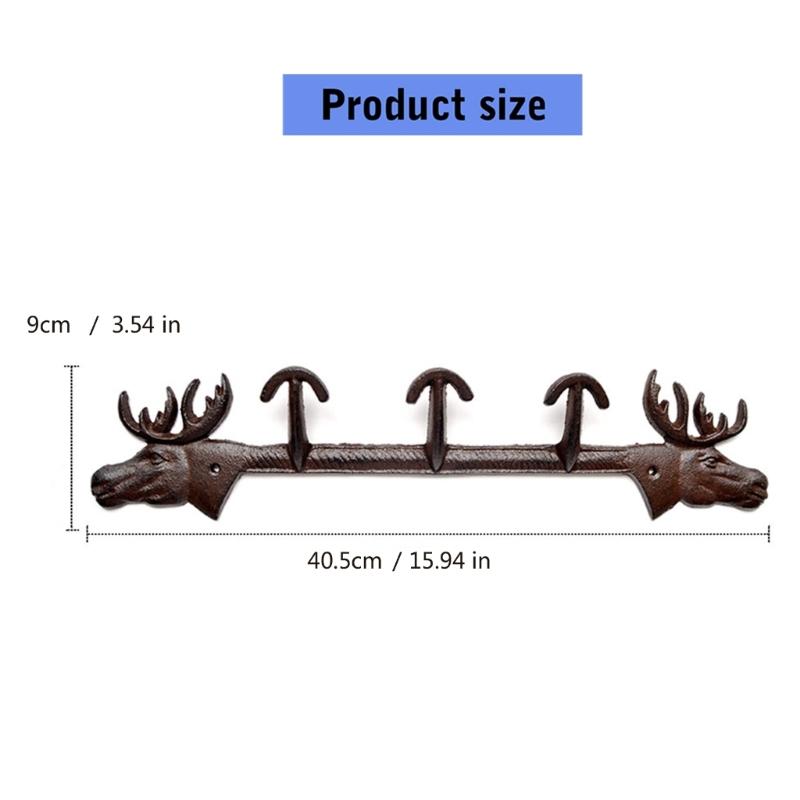 Dubbel Älg Gjutjärn Väggkrok För Nycklar Kappa Dekoration Robust Svart Metall Hemdekoration Dekorativ Hängare