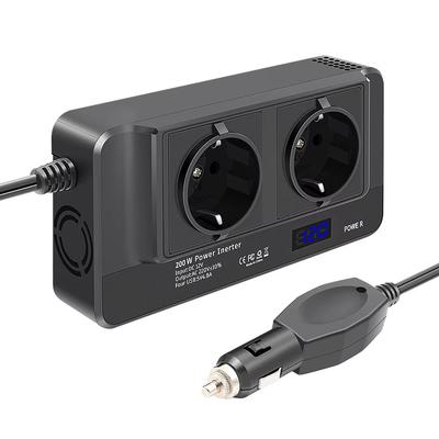 12V To 220V Converter Digital Display 200W Car Power Inverter with Dual EU Sockets and 4 USB Ports