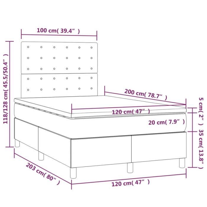 VidaXL Lit à sommier tapissier et matelas Gris foncé 120x200cm Velours - Modèle 3143254