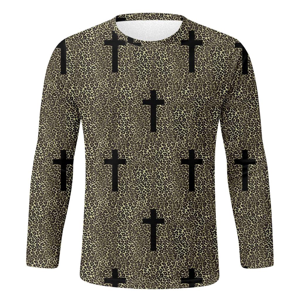 Spring and Autumn Round Neck 3D Halloween Printed Top Fashionable Casual Long Sleeved Men's T-shirts