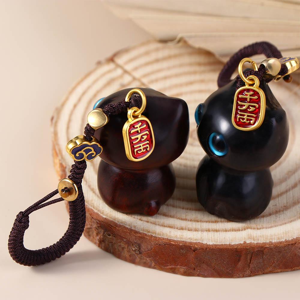Porte-clés en bois Chaîne pour téléphone portable Lanière pour téléphone portable Porte-clés chat en bois