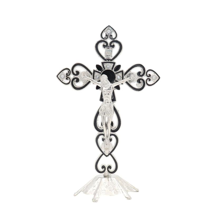 Crucifix Sculpture Cross Statue Catholic Figurine Standing Crucifix for Home Altar Living Room Table Bedroom чёрный/серебряный