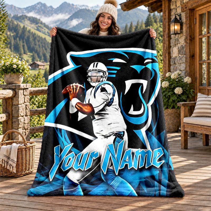 Carolina Panthers Custom Name Flannel Blanket Personalized Soft Warm Plush Throw Blanket Customized Gift for Family Friends