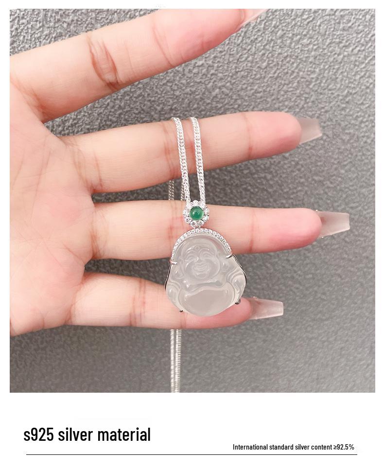 S925 Sterling Silver Maitreya Buddha Pendant Necklace - Laughing Buddha Collarbone Chain, Women's Versatile Chinese Style.
