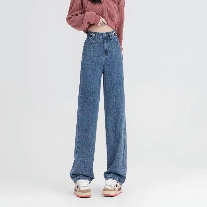 Women's High Waist Wide Leg Jeans Winter Thickened Fleece Lined  Loose Straight Long Pants Warm Casual Denim Pants