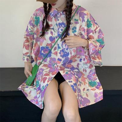 Print Short Sleeved Shirt Summer American Loose Women Sun Protection Blouse Versatile Korean Casual Ladies Floral Blusas