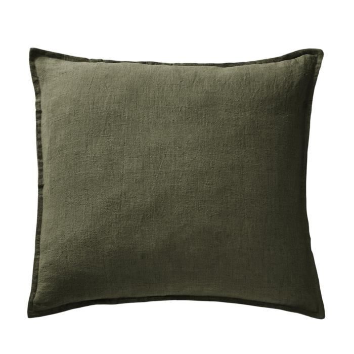 Taie D'oreiller - Soline - 60 X 60 Cm - Lin Lavé - Vert - Hypoallergénique