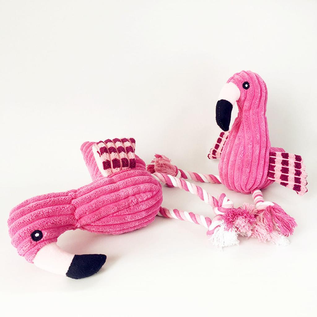 Dog Plush Toys,Cute Flamingo Squeaky Teething Toys for Puppy, Interactive Stuffed Dog Chew Toys for Small-Large Dogs
