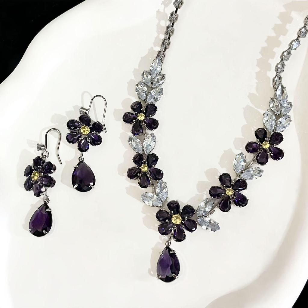 Flower & Butterfly Zirconia Earrings Set for Women - Sweet & Fresh Design with Silver Needle Drops