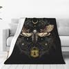 Gothic Skull Moth Print Flannel Throw Blanket Soft Warm All Season for Sofa Bed Camping Travel Ideal Gift