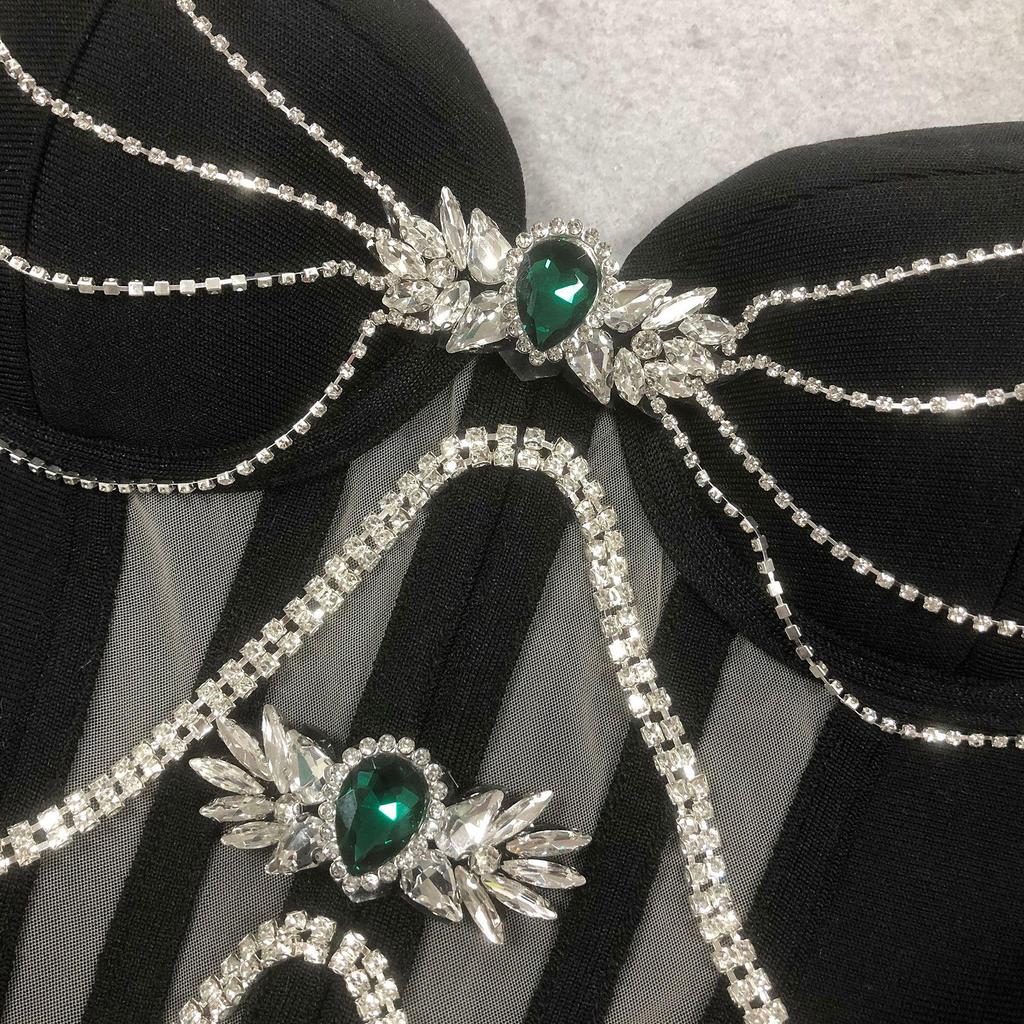 Luxurious Rhinestone-Embellished Strapless Evening Dress for Women – Elegant, Sexy, High-Elastic Bandage Design