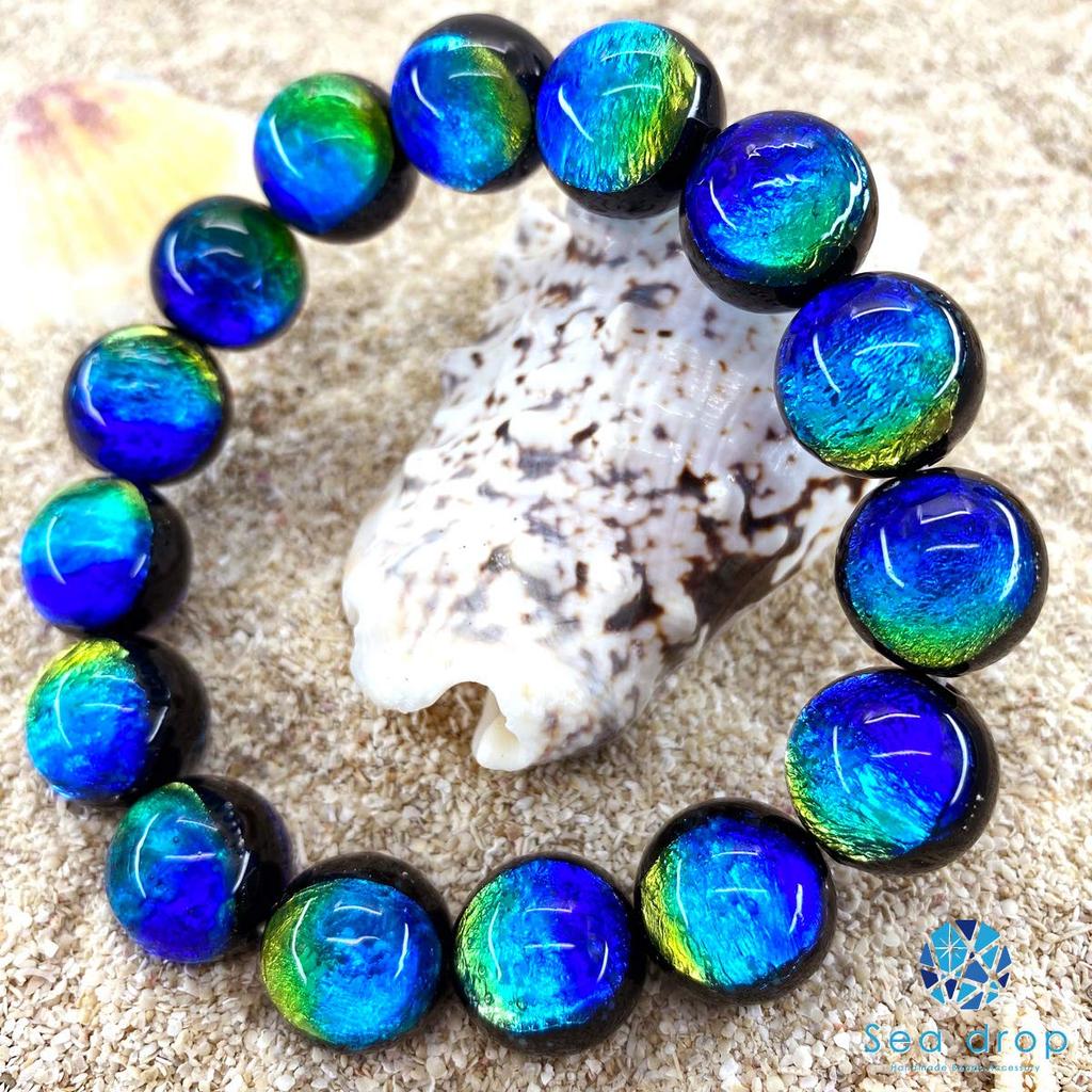 Seadrop Glowing Firefly Glass Kerama Marine 14mm Bead Glass Beads Bracelet, Glow-in-the-Dark [001bt-14-19]
